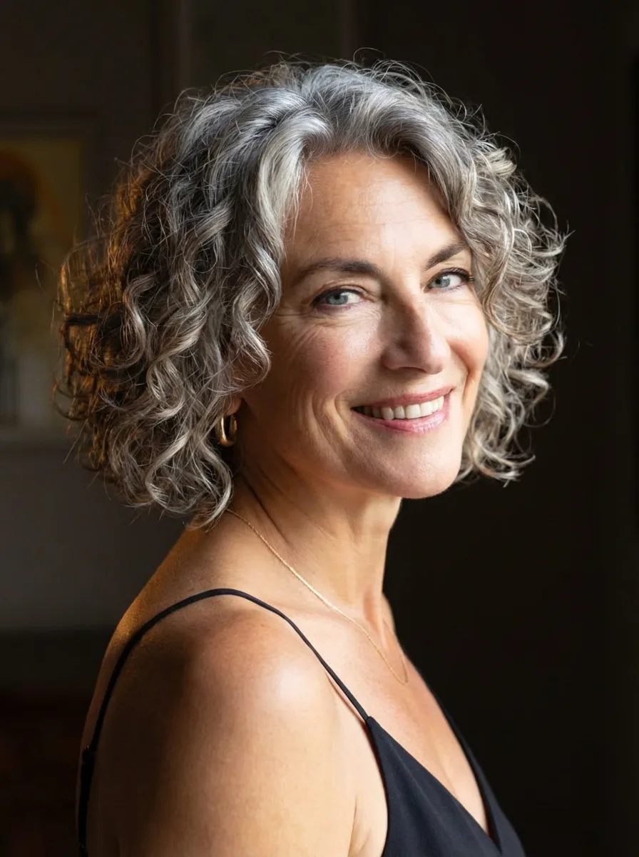 Silver Frost Curl-Enhanced Voluminous Bob